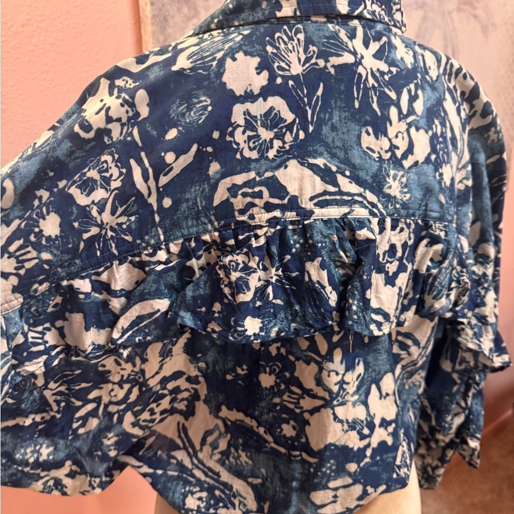 Pilcro Indigo Floral Button-Down Batwing Shirt Xs - Picture 5 of 9